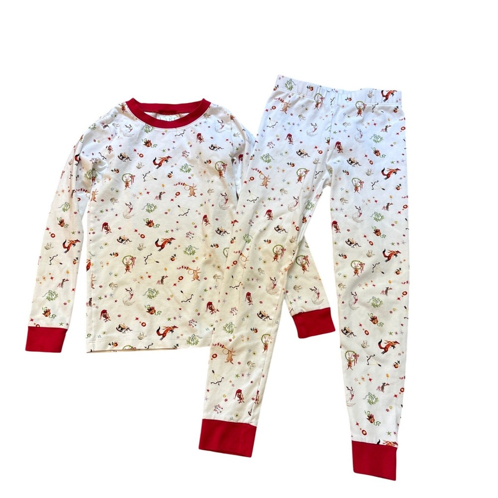 Lake Pajamas Set Kids White Red Excellent Holiday Fox Pima Cotton SIZE 8
